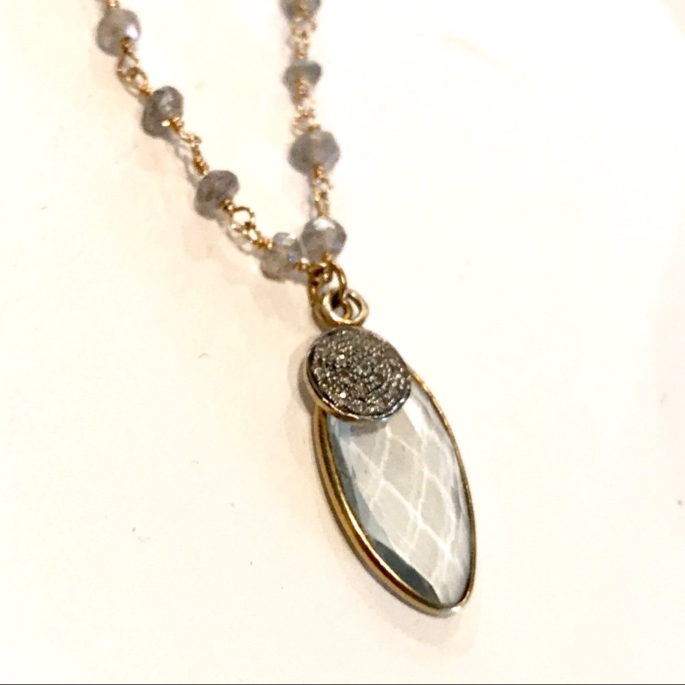 Light Green Amethyst Pave Diamond Charm Necklace